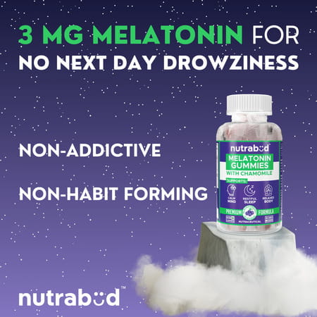 Nutrabud Melatonin 3mg Sleep Gummies | Sugar Free | Restful Sleep | Blackcurrant Flavor | 60 Gummies