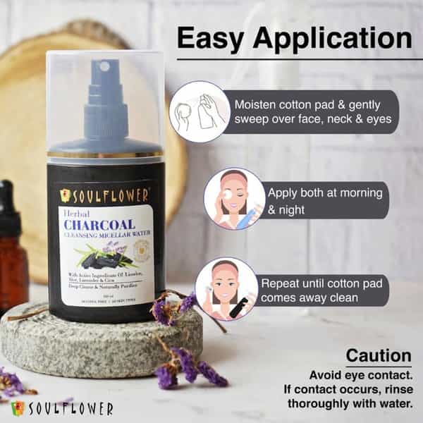 Soulflower Charcoal Cleansing Micellar Water Makeup Remover 120Ml