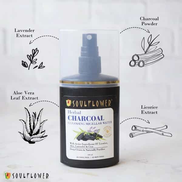 Soulflower Charcoal Cleansing Micellar Water Makeup Remover 120Ml