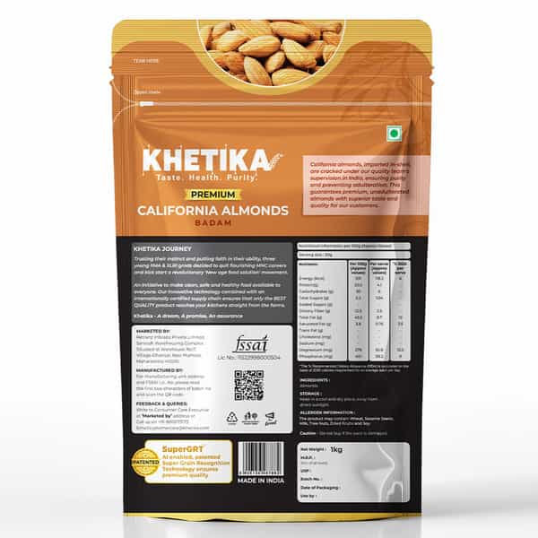 Khetika Naturale Premium California Almonds 1Kg