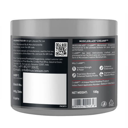Muscleblaze Creatine Monohydrate Creamp | Trustified Certified Creatine (Unflavoured | 100 G)