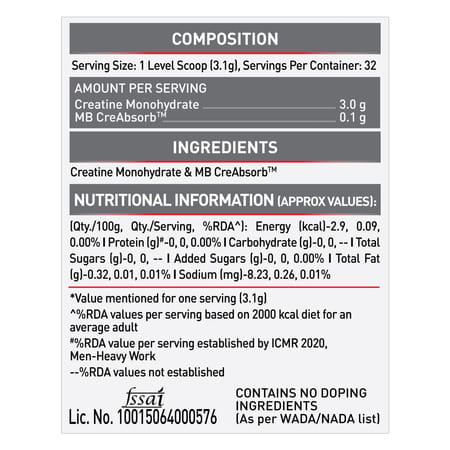 Muscleblaze Creatine Monohydrate Creamp | Trustified Certified Creatine (Unflavoured | 100 G)