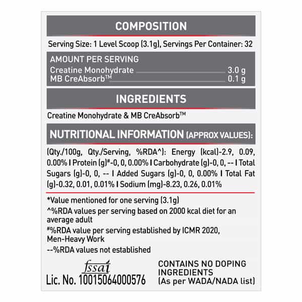 Muscleblaze Creatine Monohydrate Creamp | Trustified Certified Creatine (Unflavoured | 100 G)