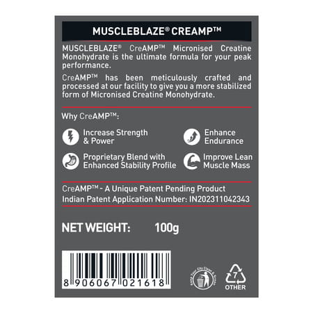 Muscleblaze Creatine Monohydrate Creamp | Trustified Certified Creatine (Unflavoured | 100 G)