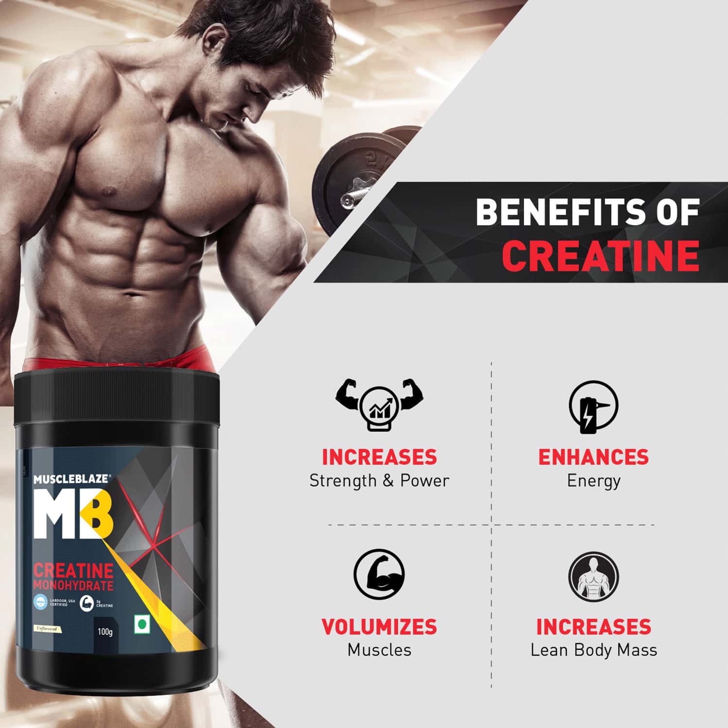 Buy MUSCLEBLAZE CREATINE MONOHYDRATE INDIA'S ONLY LABDOOR USA CERTIFIED