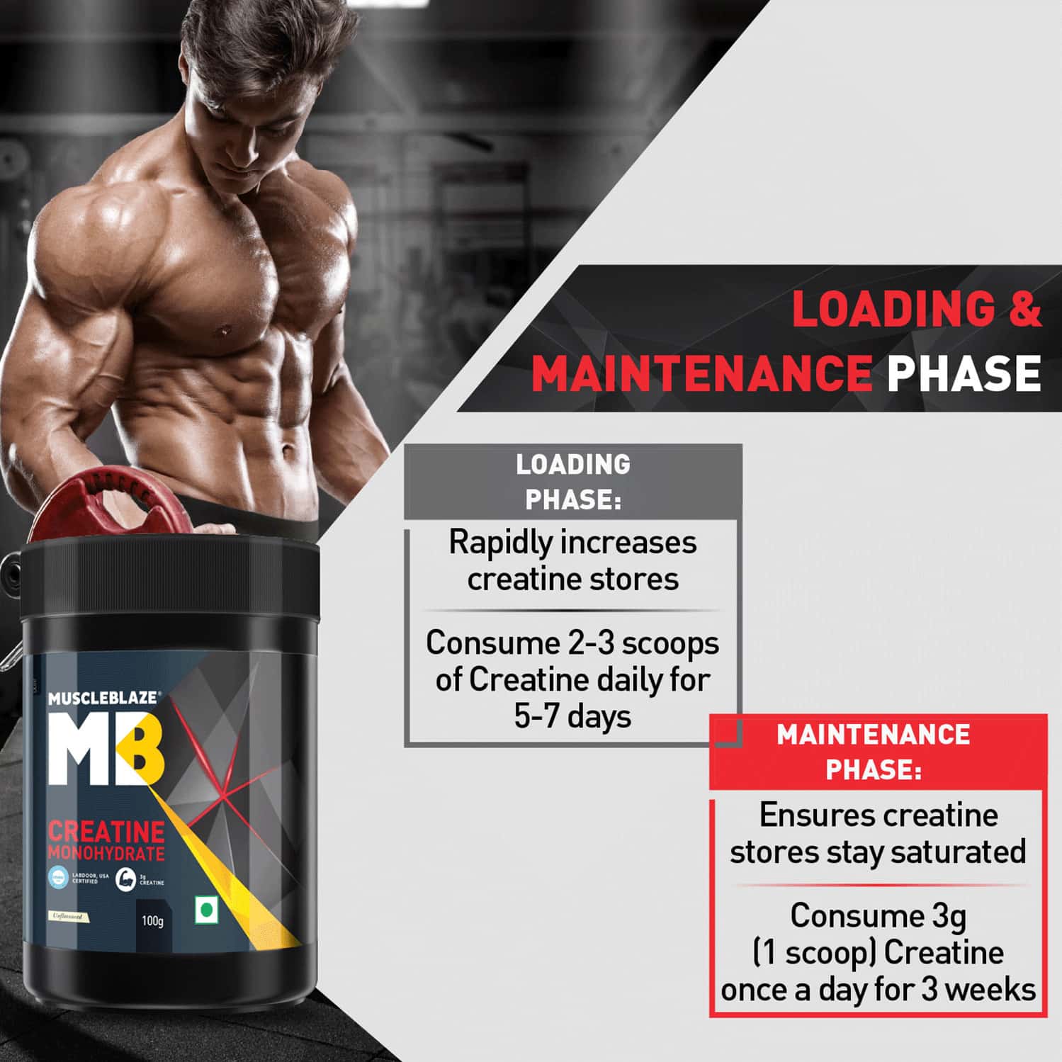 Buy MUSCLEBLAZE CREATINE MONOHYDRATE, LABDOOR USA CERTIFIED CREATINE