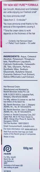 Veet Pure Hair Removal Cream Normal Skin Cucumber & Sage Extracts 100 Gm