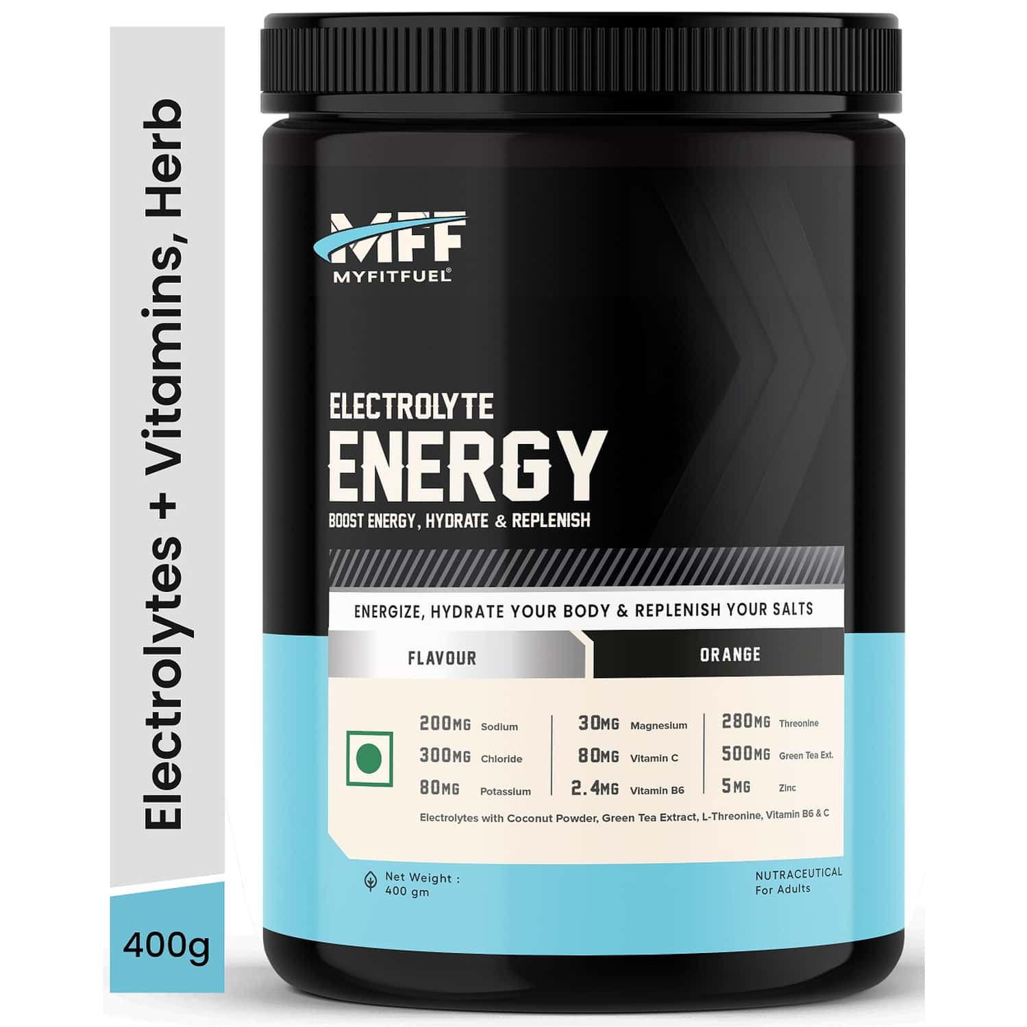 Myfitfuel Electrolyte Energy, Hydration, Replenishment +green Tea Extract, L-threonine (400g Orange)