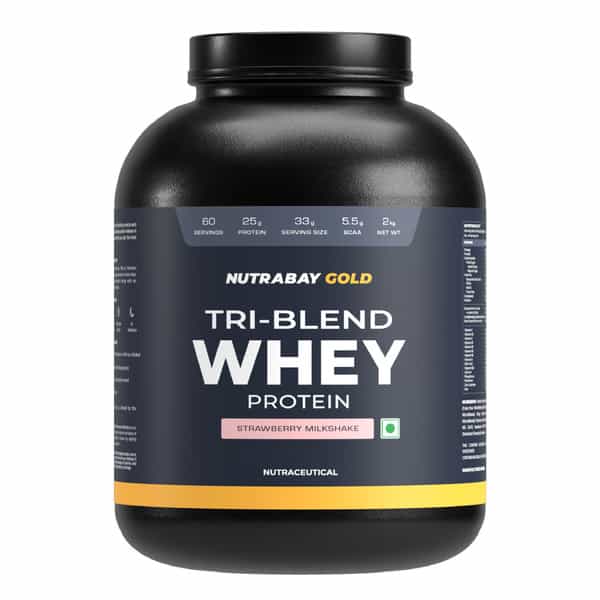 Nutrabay Gold Tri-Blend Whey Protein Strawberry Milkshake - 2Kg
