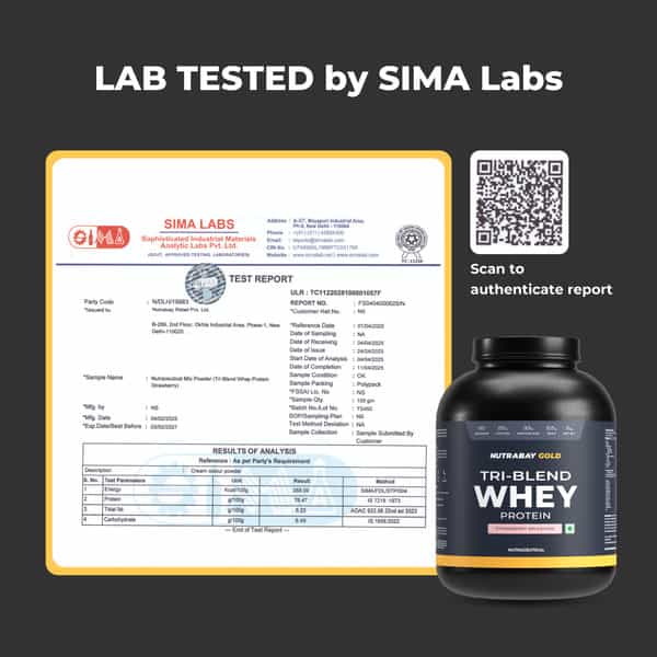 Nutrabay Gold Tri-Blend Whey Protein Strawberry Milkshake - 2Kg