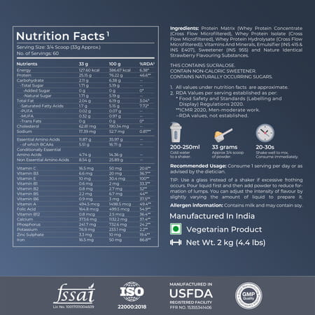 Nutrabay Gold Tri-Blend Whey Protein Strawberry Milkshake - 2kg