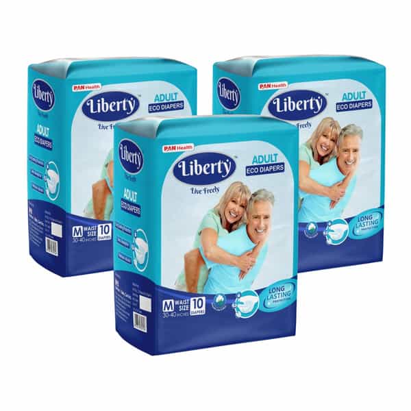 Liberty Eco Adult Diapers Medium (M) 30 Count Waist Size 30-40 Inch Pack Of 3 10 Count/Pack