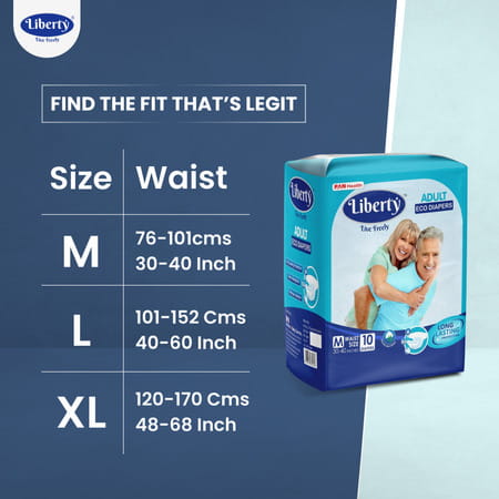 Liberty Eco Adult Diapers Medium (M) 30 Count Waist Size 30-40 Inch Pack Of 3 10 Count/Pack