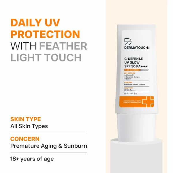 Dermatouch C-Defense Spf 50 Pa++++ Fluid Sunscreen | For All Skin Types | 30Ml