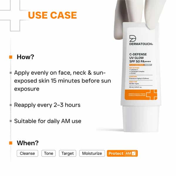 Dermatouch C-Defense Spf 50 Pa++++ Fluid Sunscreen | For All Skin Types | 30Ml