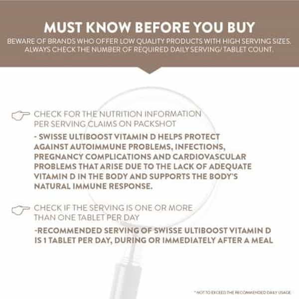Swisse Ultiboost Vitamin D3 Supplement For Immunity | Bones&Muscle Health (90 Tablets)