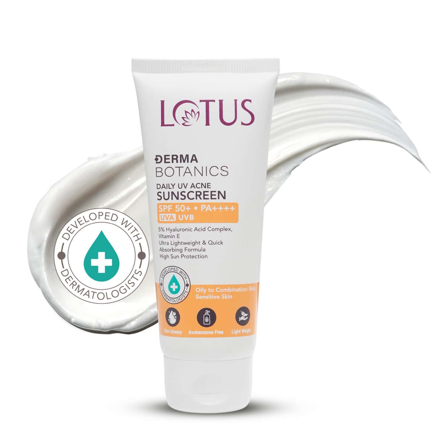 Lotus Dermabotanics Daily Uv Acne 5% Hyaluronic Complex + Vitmain E Sunscreen Spf 50 & Pa ++++ (50g)