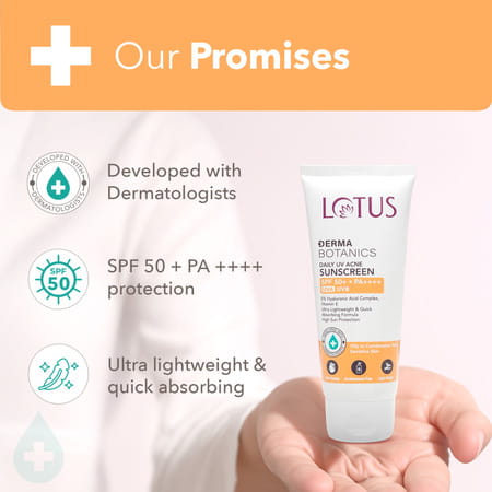 Lotus Dermabotanics Daily Uv Acne 5% Hyaluronic Complex + Vitmain E Sunscreen Spf 50 & Pa ++++ (50G)