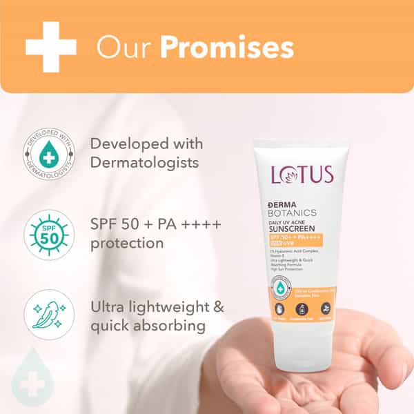 Lotus Dermabotanics Daily Uv Acne 5% Hyaluronic Complex + Vitmain E Sunscreen Spf 50 & Pa ++++ (50G)