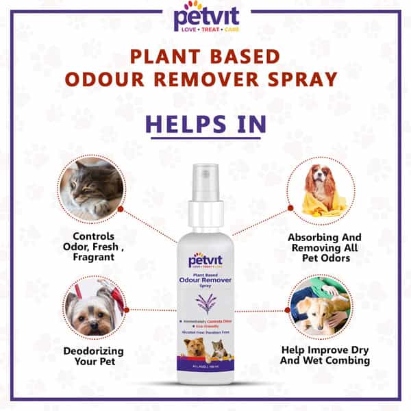 Petvit Odor Remover Spray With Lavender-Eliminate Bad Breath Ph-Balance For All Breed Dog &Cat100ml