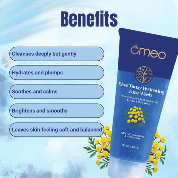 Omeo Blue Tansy Hydrating Face Wash With Hyaluronic Acid | Dry & Sensitive Skin (100Ml)