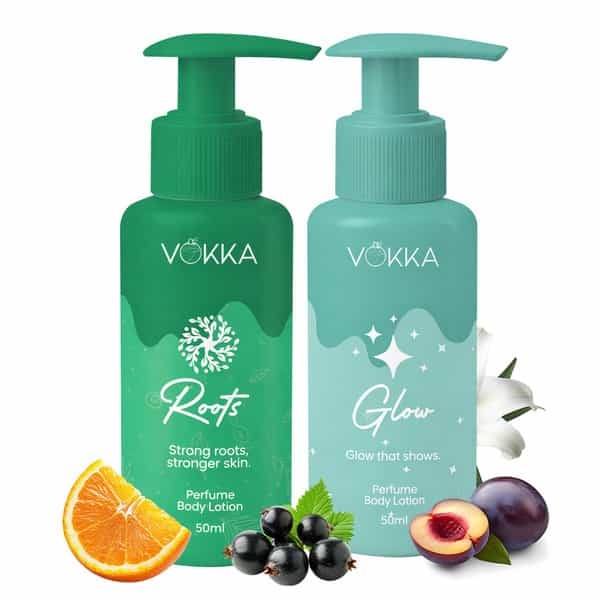 Vokka Glow & Roots Perfume Body Lotion Combo 50Ml X 2 | Fruity Floral & Citrus Honey Vanilla Musk