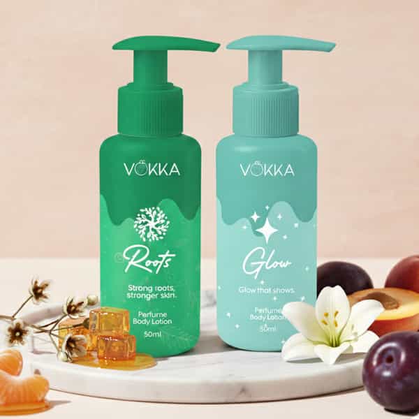 Vokka Glow & Roots Perfume Body Lotion Combo 50Ml X 2 | Fruity Floral & Citrus Honey Vanilla Musk
