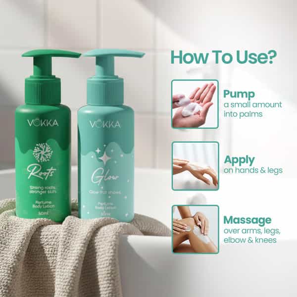 Vokka Glow & Roots Perfume Body Lotion Combo 50Ml X 2 | Fruity Floral & Citrus Honey Vanilla Musk