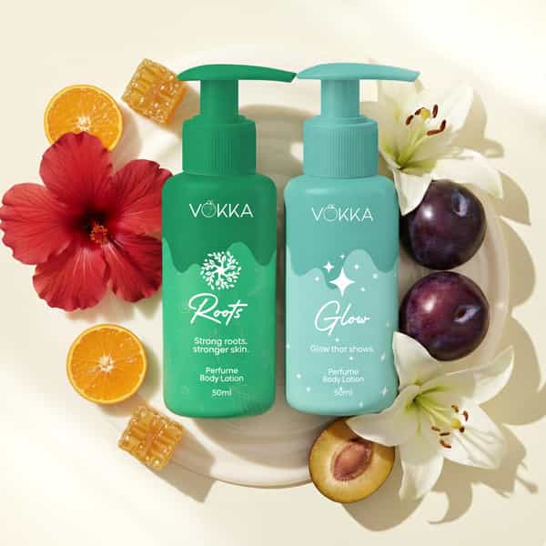 Vokka Glow & Roots Perfume Body Lotion Combo 50Ml X 2 | Fruity Floral & Citrus Honey Vanilla Musk