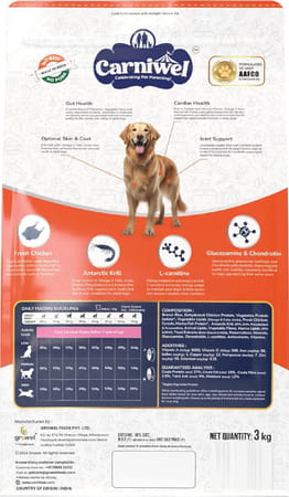 Carniwel Fresh Chicken Adult Dry Dog Food 3kg | Natural Ingredients For Optimal Skin & Coat Health