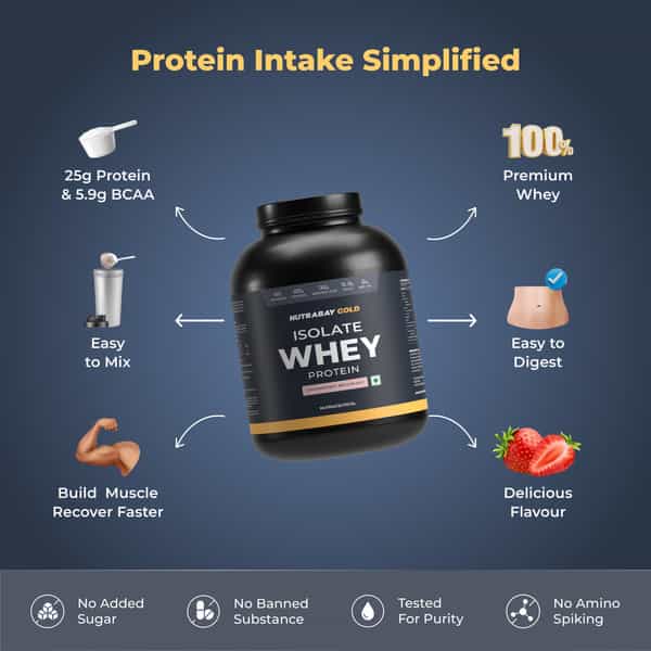 Nutrabay Gold 100% Whey Protein Isolate Strawberry Milkshake - 2Kg