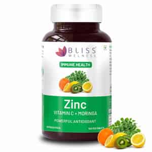 Bliss Welness Vitamin C + Zinc Citrate + Moringa Supplement| Immunity & Skin Health |120 Veg Tablets