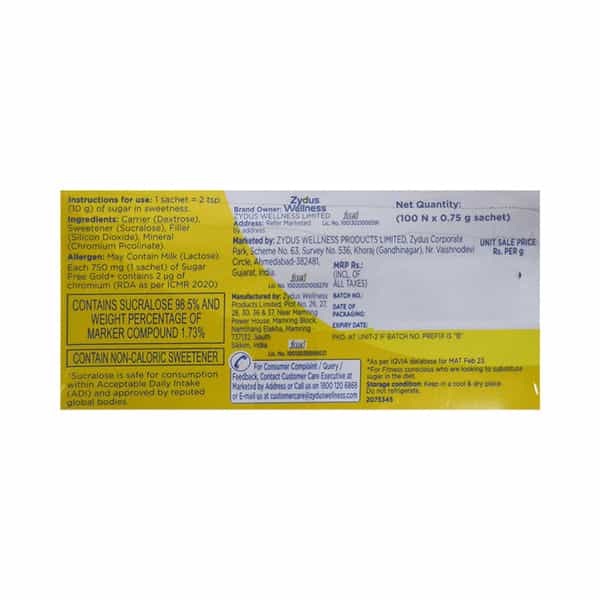 Sugar Free Gold Plus With Chromium Sachet Of 0.75Gm (Pack Of 100)