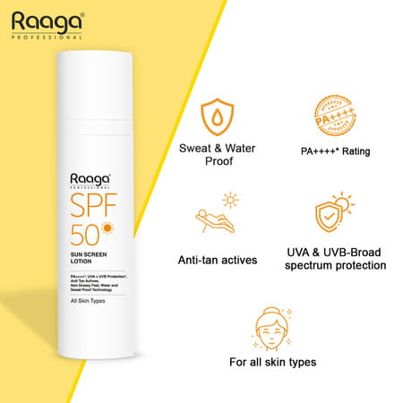 Raaga Professional Spf 50 Pa++++ Sunscreen Lotion With Uva + Uvb Protection | All Skin Types | 55 Ml