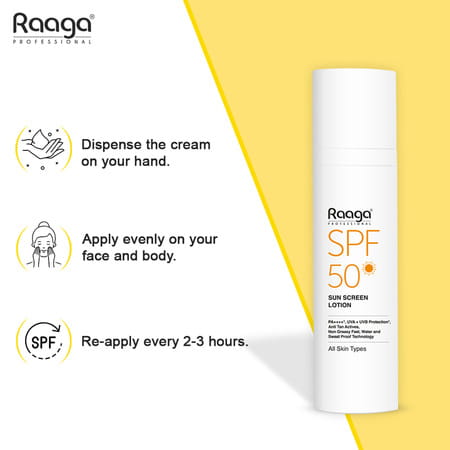 Raaga Professional Spf 50 Pa++++ Sunscreen Lotion With Uva + Uvb Protection | All Skin Types | 55 Ml