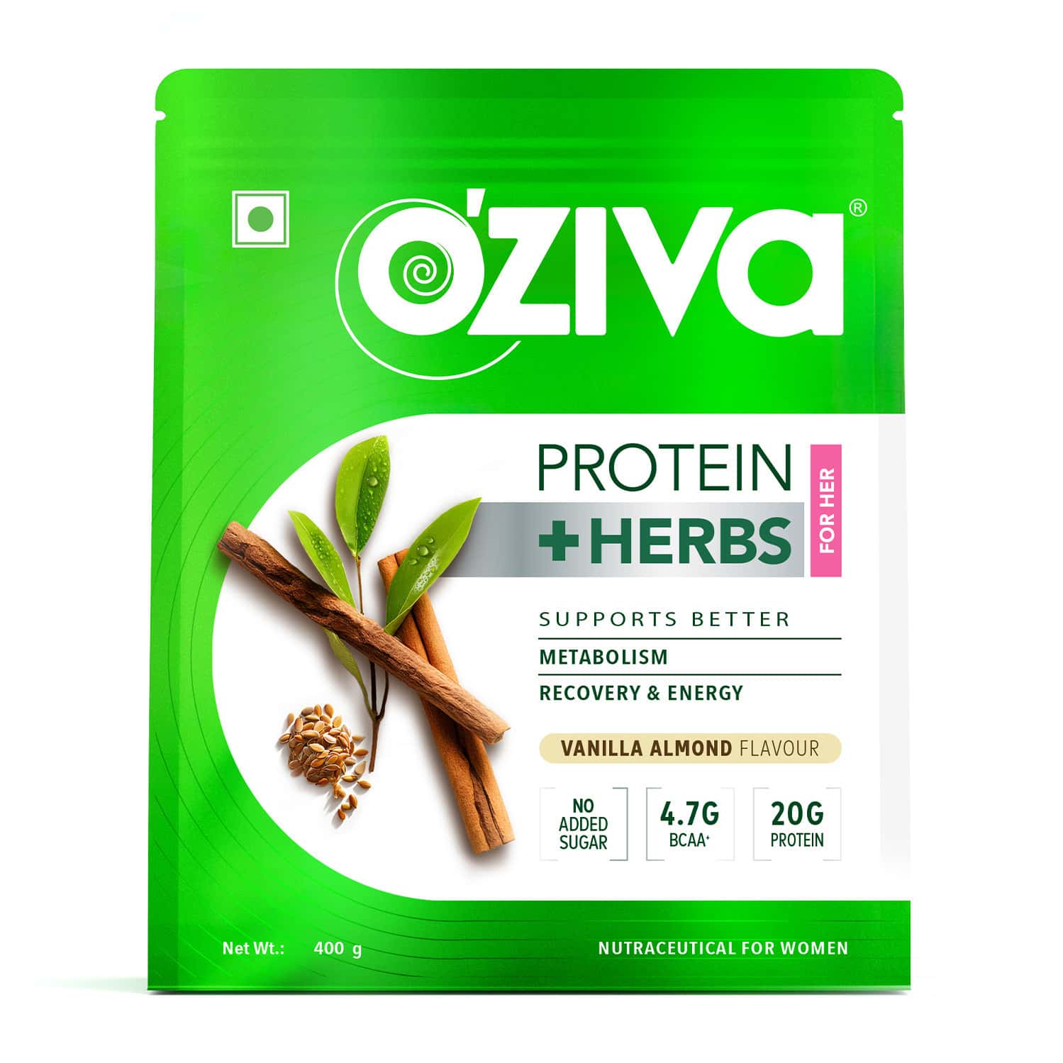 Oziva Protein & Herbs | For Women | Vanilla Almond | For Better Metabolism & Skin | 400 Gm