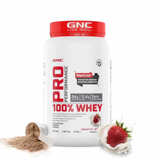 Gnc Pro Performance 100% Whey Protein Powder | 907 G | 24G Protein | 5.5G Bcaa | Creamy Strawberry