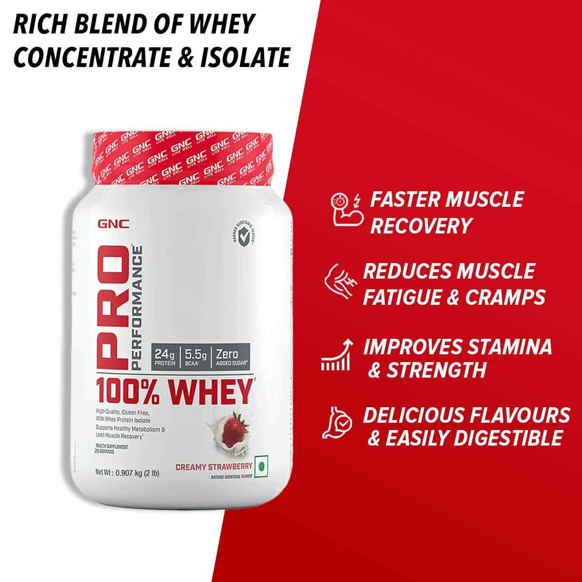 Buy GNC PRO PERFORMANCE 100 WHEY PROTEIN POWDER, 907 G 24G PROTEIN
