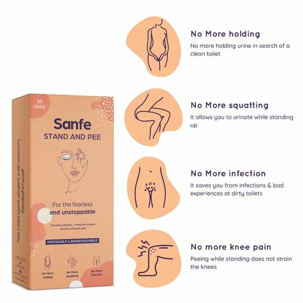 Sanfe Stand And Pee Disposable Female Urination Device For Women - 20 Funnels