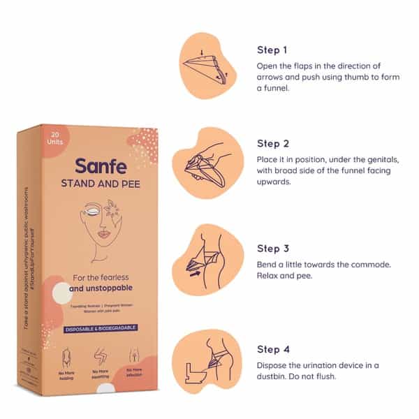 Sanfe Stand And Pee Disposable Female Urination Device For Women - 20 Funnels