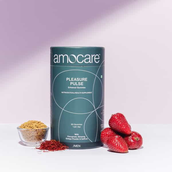 Amocare Energy Gummies For Men| Fenugreek, Ginseng, Ginkgo Powder, Saffron | Strawberry & Mint - 60N