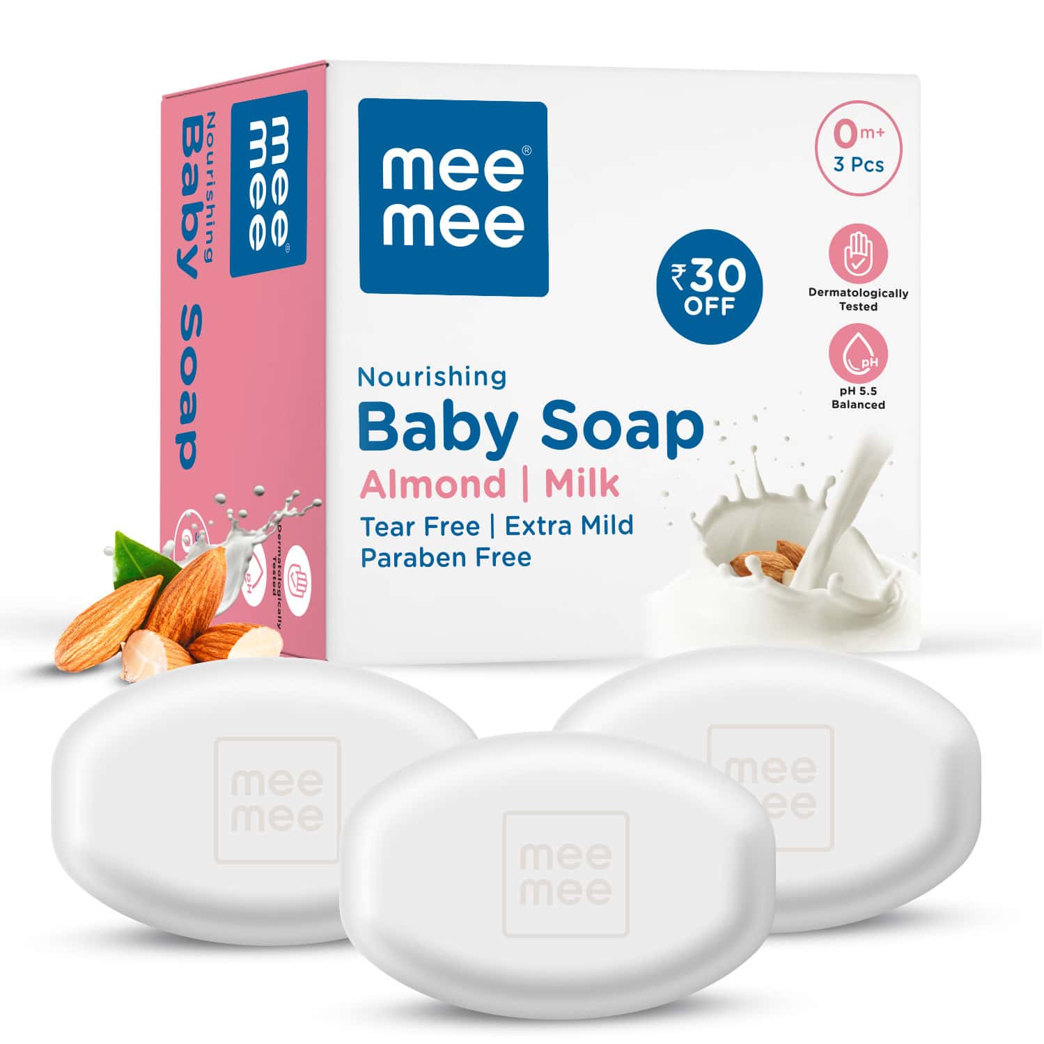 Mee Mee Gentle Baby Soap | Dermatologist Tested | Tear-Free Formula | Paraben Free - 75g (Pack Of 3)