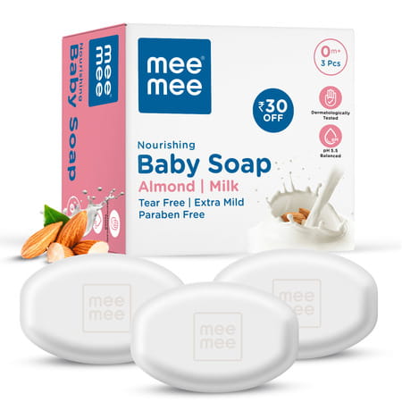 Mee Mee Gentle Baby Soap | Dermatologist Tested | Tear-Free Formula | Paraben Free - 75g (Pack Of 3)
