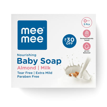 Mee Mee Gentle Baby Soap | Dermatologist Tested | Tear-Free Formula | Paraben Free - 75g (Pack Of 3)