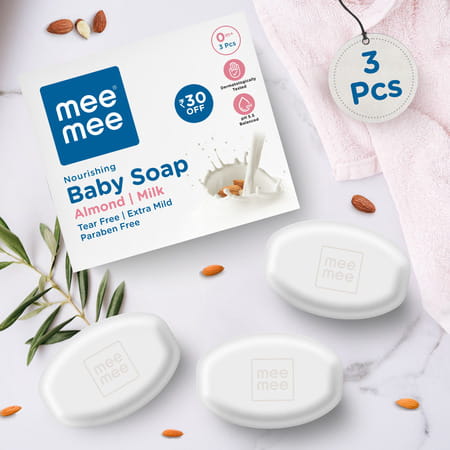Mee Mee Gentle Baby Soap | Dermatologist Tested | Tear-Free Formula | Paraben Free - 75g (Pack Of 3)