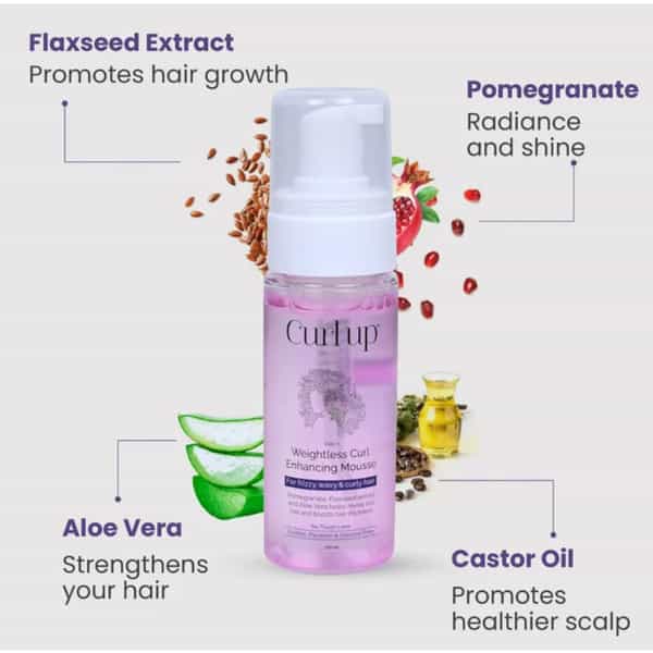Curl Up Weightless Curl Enhancing Mousse Adds Shine & Defines Curly Hair | Wavy & Curly Hair - 150Ml