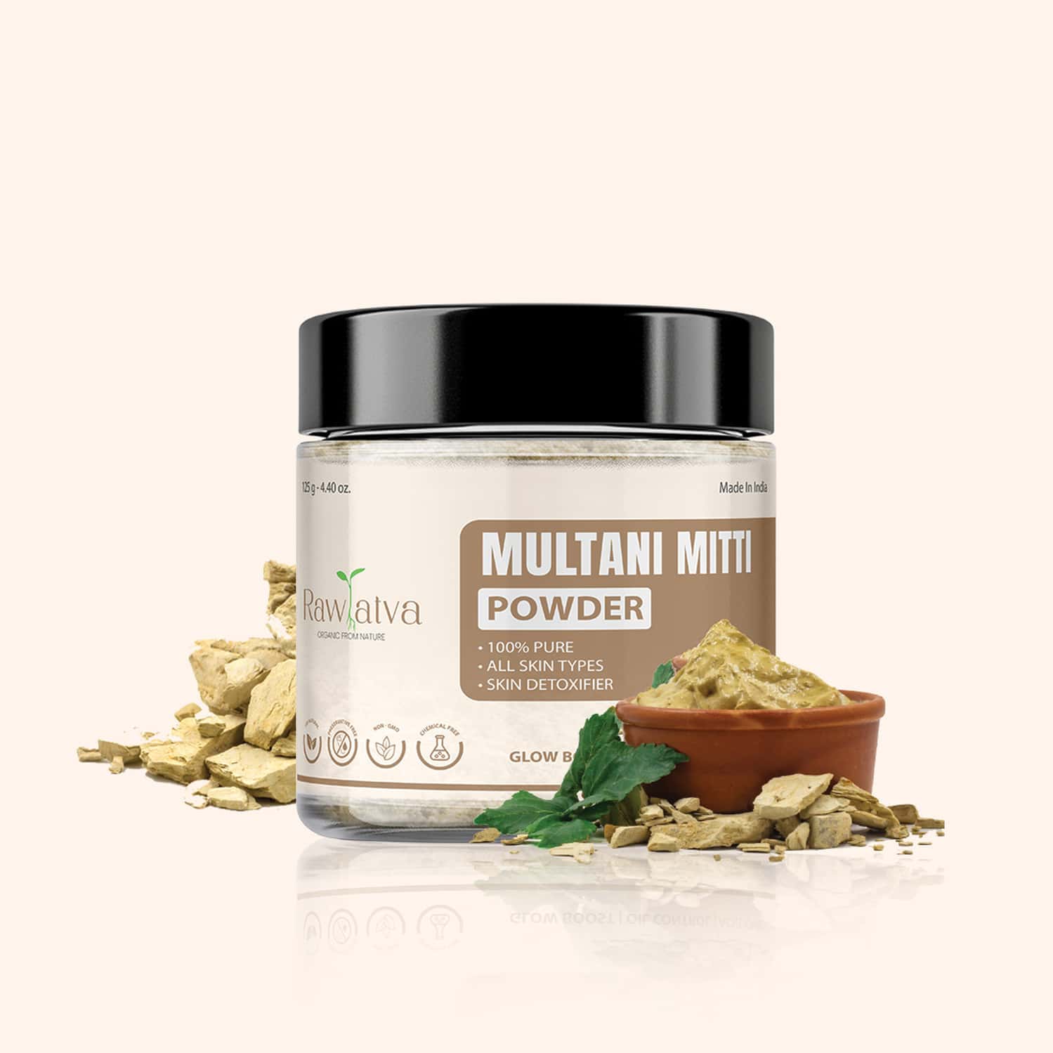 Rawtatva | Multani Mitti Powder For Skin | Controls Acne & Excess Oil - 125 Gm