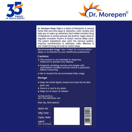 Dr. Morepen Sleep Tabs For Stress-Free Sleep & Calmness - 60 Veg Tablets Pack Of 2