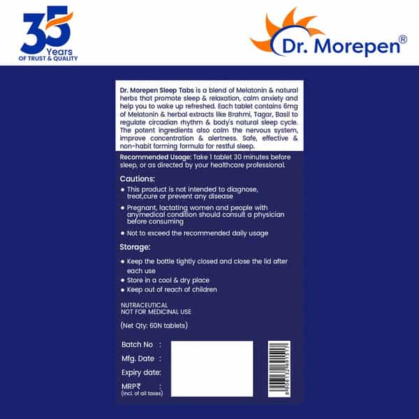 Dr. Morepen Sleep Tabs For Stress-Free Sleep & Calmness - 60 Veg Tablets Pack Of 2