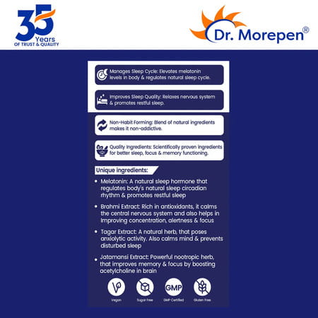 Dr. Morepen Sleep Tabs For Stress-Free Sleep & Calmness - 60 Veg Tablets Pack Of 2